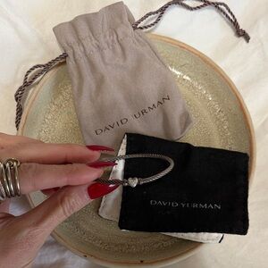 David Yurman Silver Cable Bracelet with diamond Heart Accents